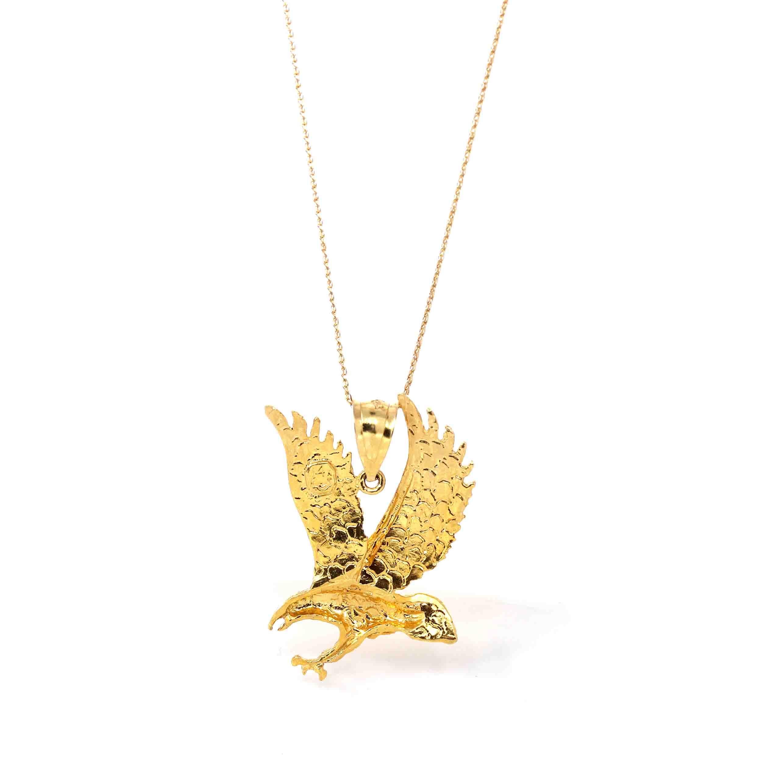 Artist 14k Yellow Gold Eagle Pendant Necklace For Sale