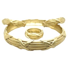 14K Yellow Gold Earring, Ring and Bangle Set  Mignon Faget Brushed