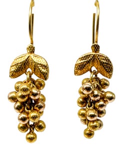 14k yellow gold earrings, grape cluster design