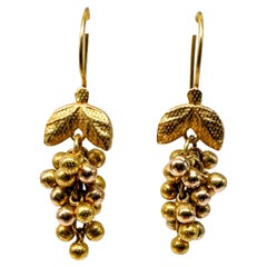 14k yellow gold earrings, grape cluster design