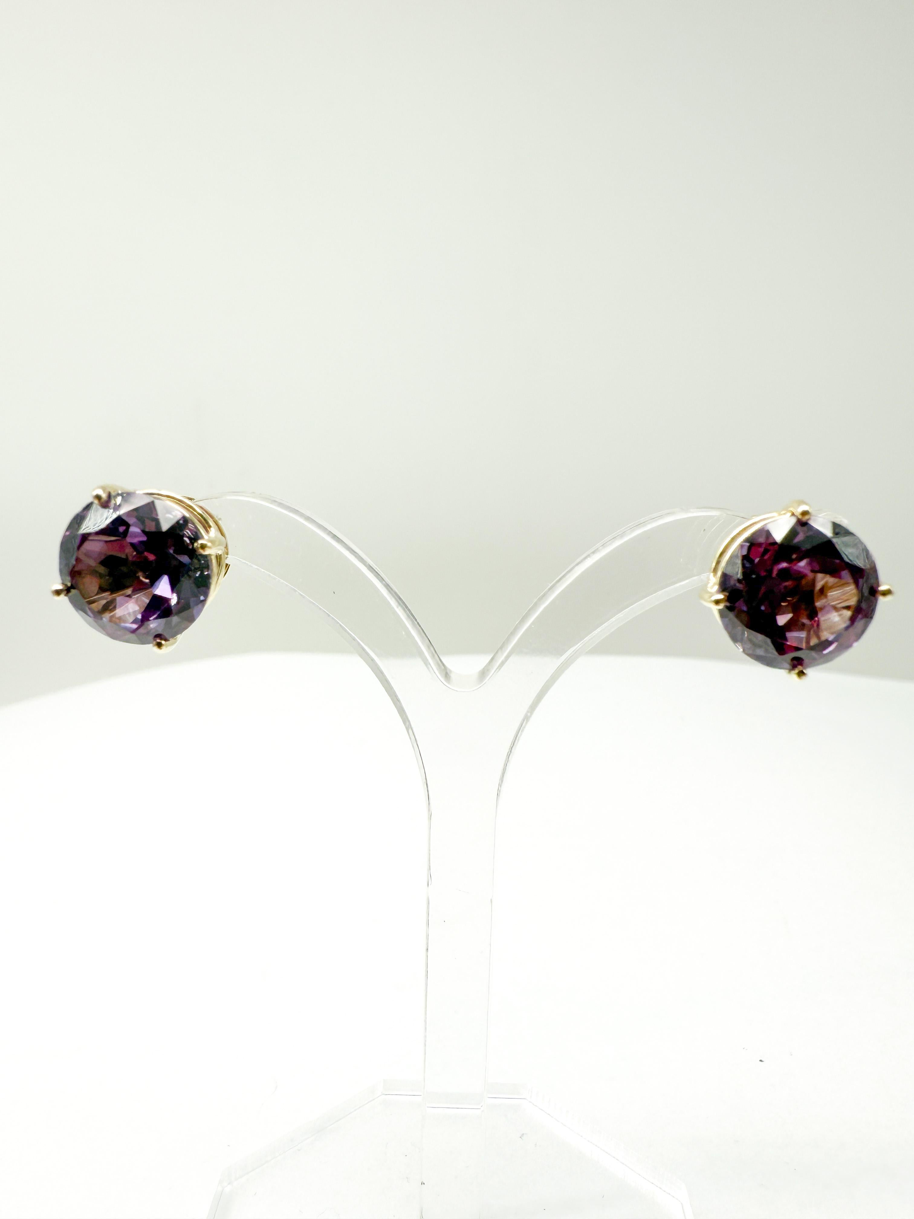 Brilliant Cut 14K Yellow Gold Earrings with Alexandrite