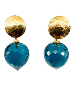 14K yellow gold earrings with blue topaz