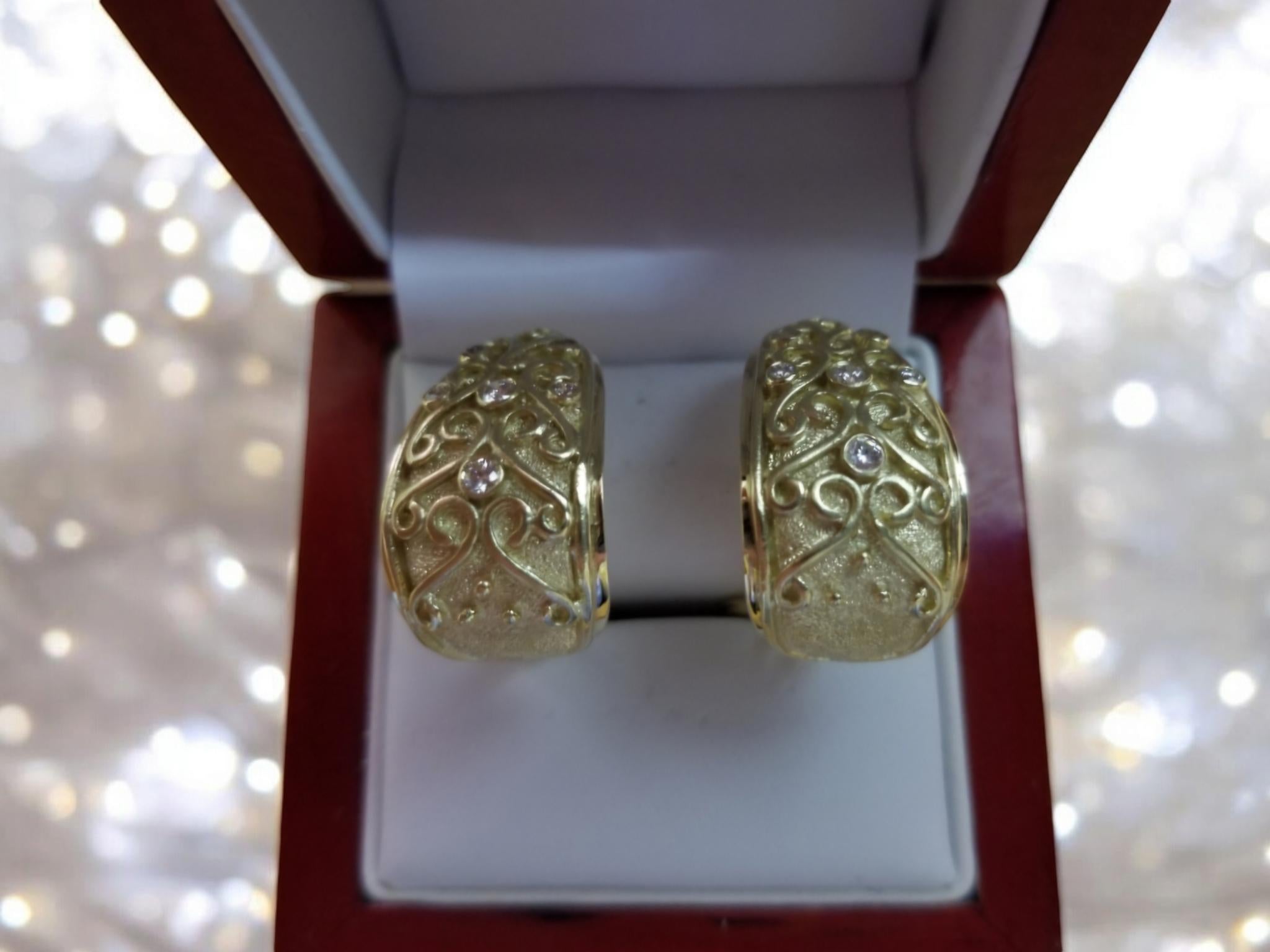 14K Yellow Gold Earrings with Hearts and Arrows Diamonds New For Sale 8