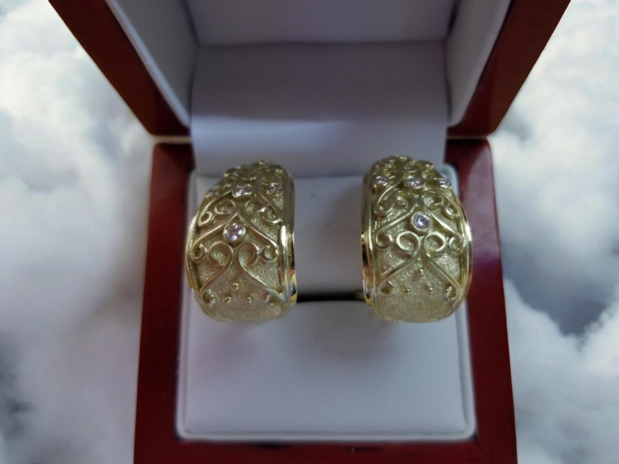 14K Yellow Gold Earrings with Hearts and Arrows Diamonds New For Sale 11