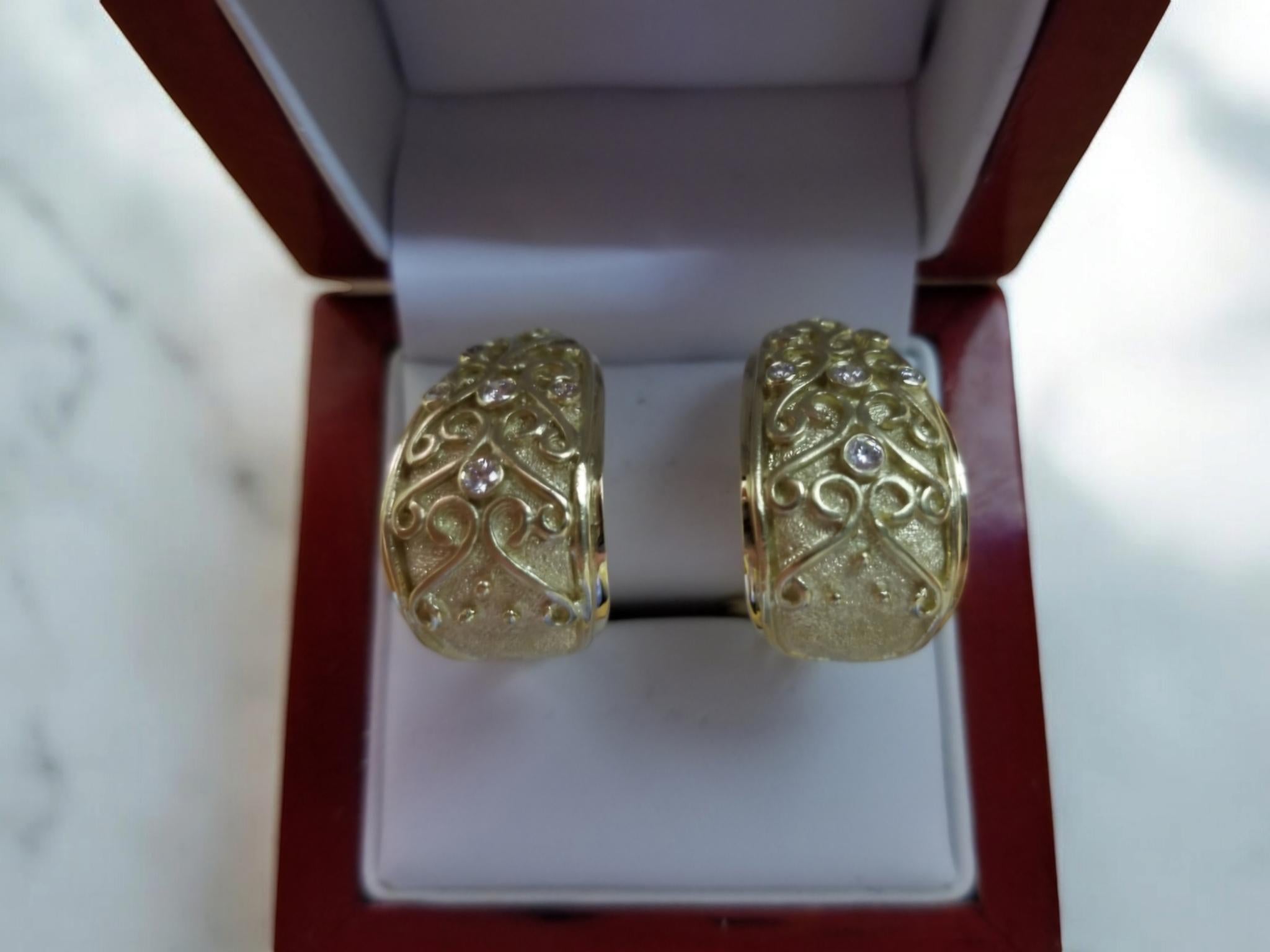 14K Yellow Gold Earrings with Hearts and Arrows Diamonds New For Sale 13