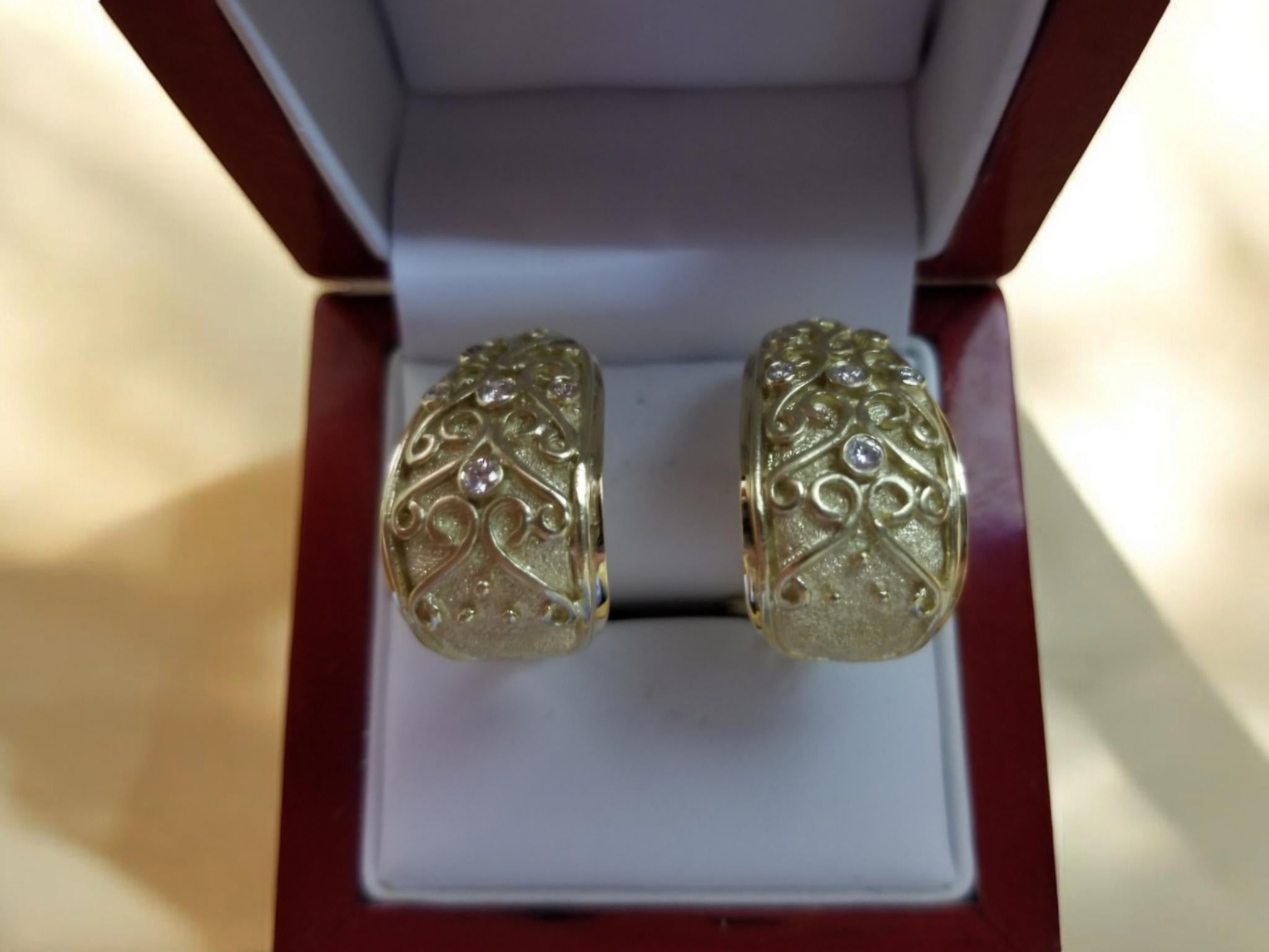 14K Yellow Gold Earrings with Hearts and Arrows Diamonds New For Sale 5