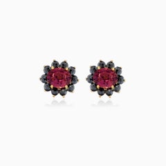 14k Yellow Gold Earrings with Pink Tourmalines – 3.00 ct and Black Rose-Cut Diam