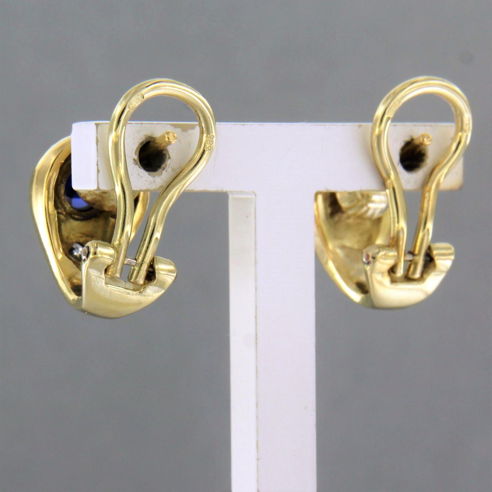 Boucles d'oreilles en or jaune 14k avec saphir et diamant taille brillant 0.25ct Pour femmes en vente