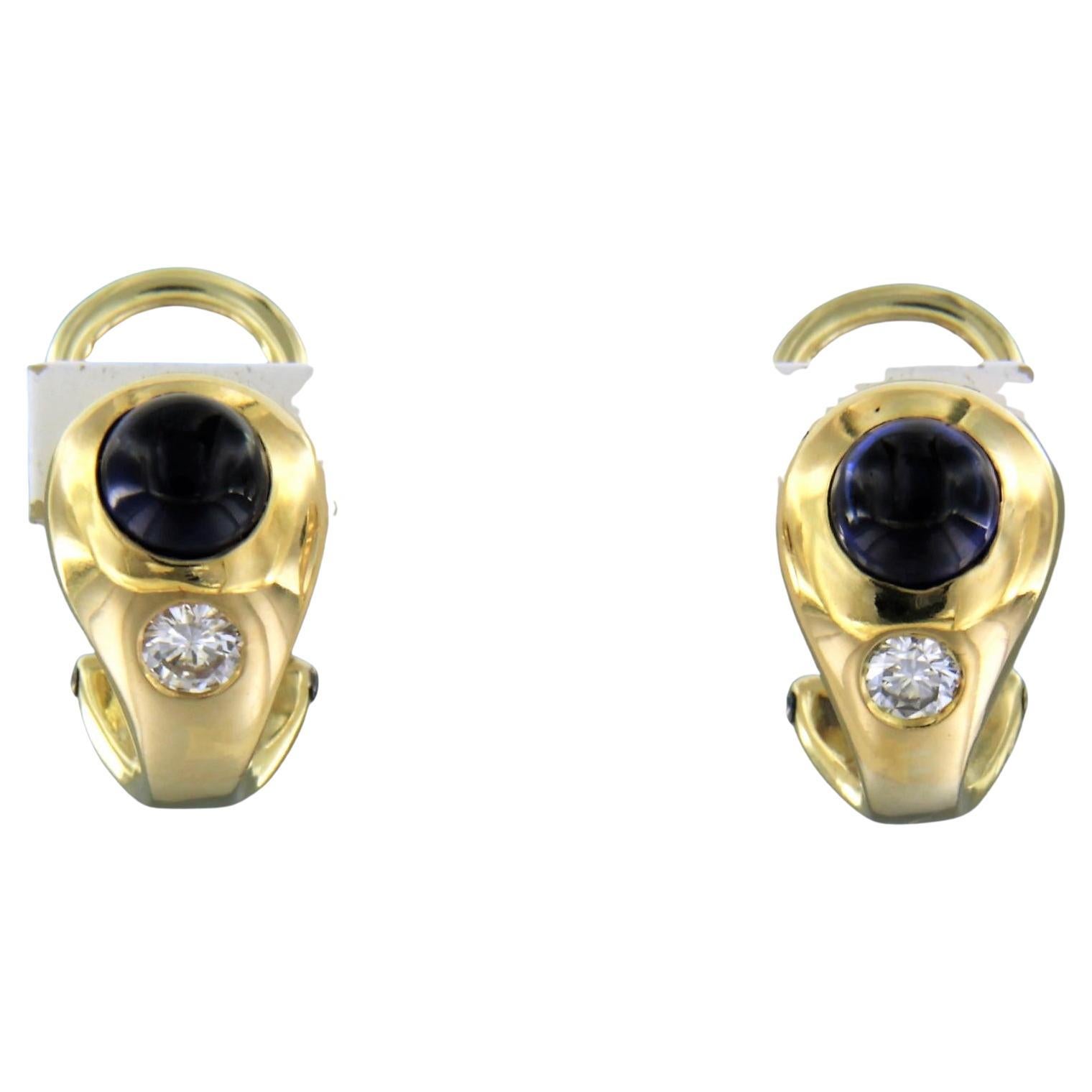 Pendientes de oro amarillo de 14k con zafiro y diamante talla brillante 0,25ct