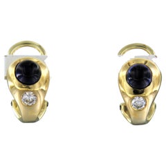 14k yellow gold earrings with sapphire and brilliant cut diamond 0.25ct