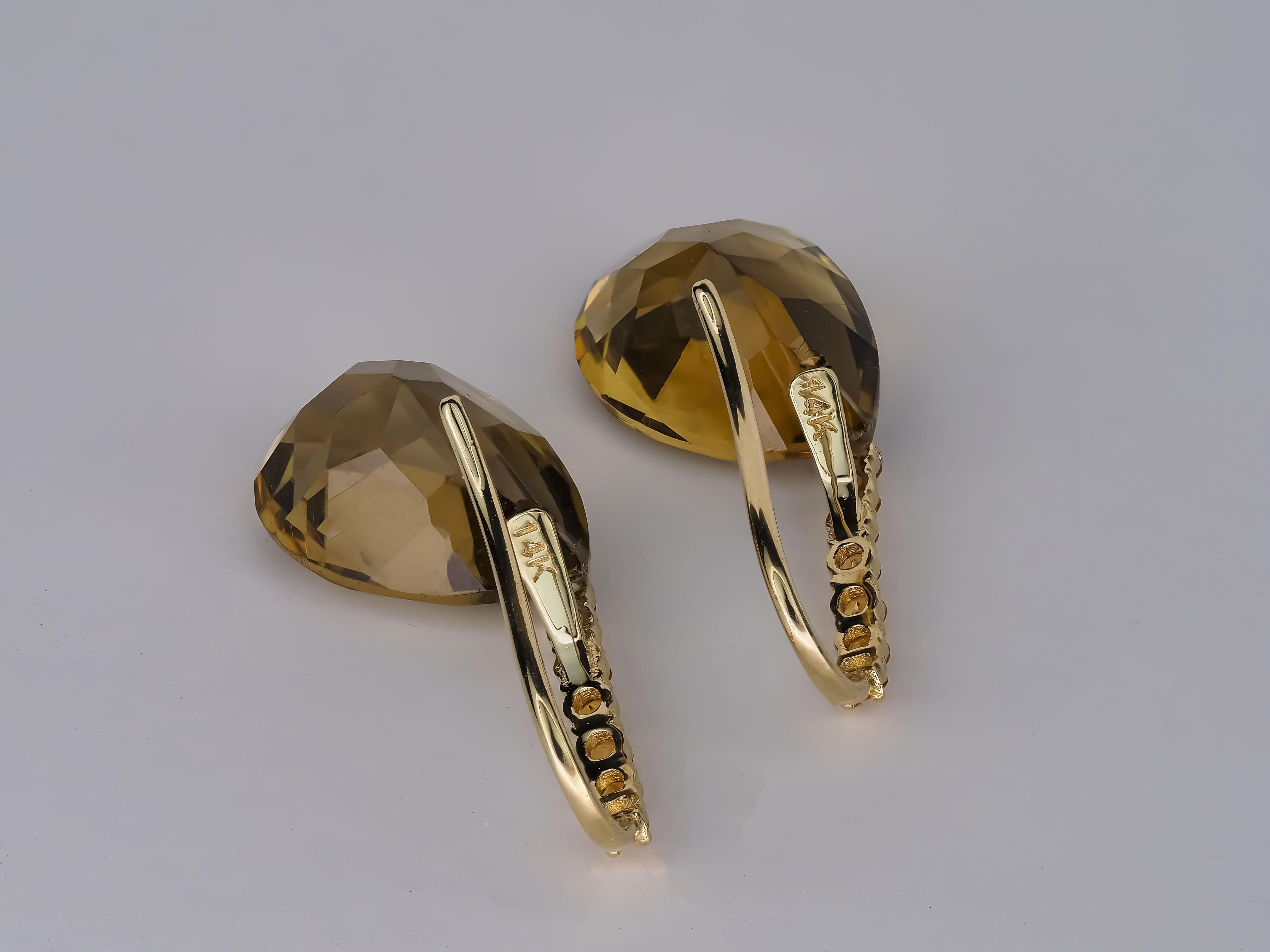 14 Karat Gelbgold Ohrringe mit Rauchquarz und gelben Saphiren 1