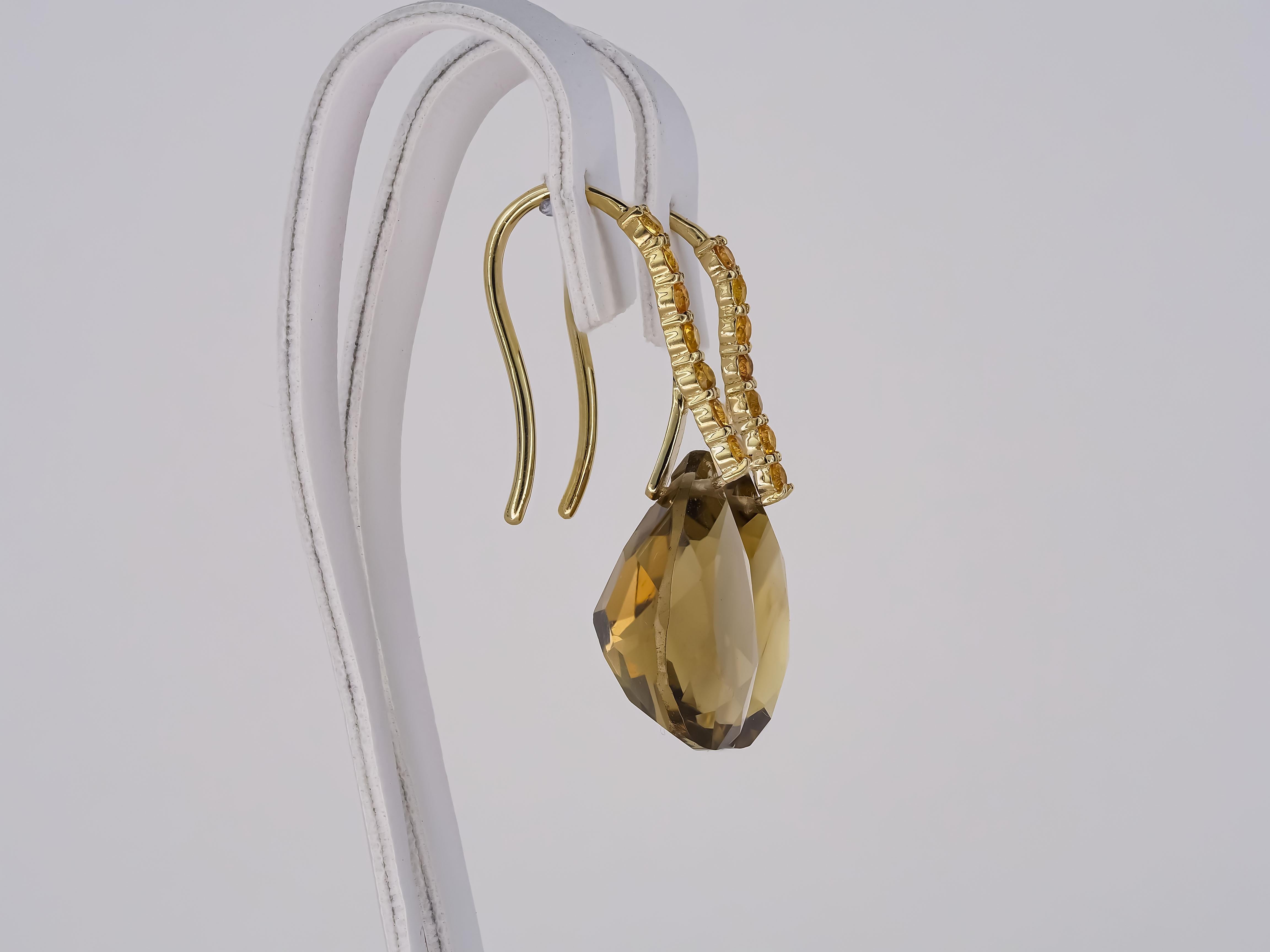 14 Karat Gelbgold Ohrringe mit Rauchquarz und gelben Saphiren 2