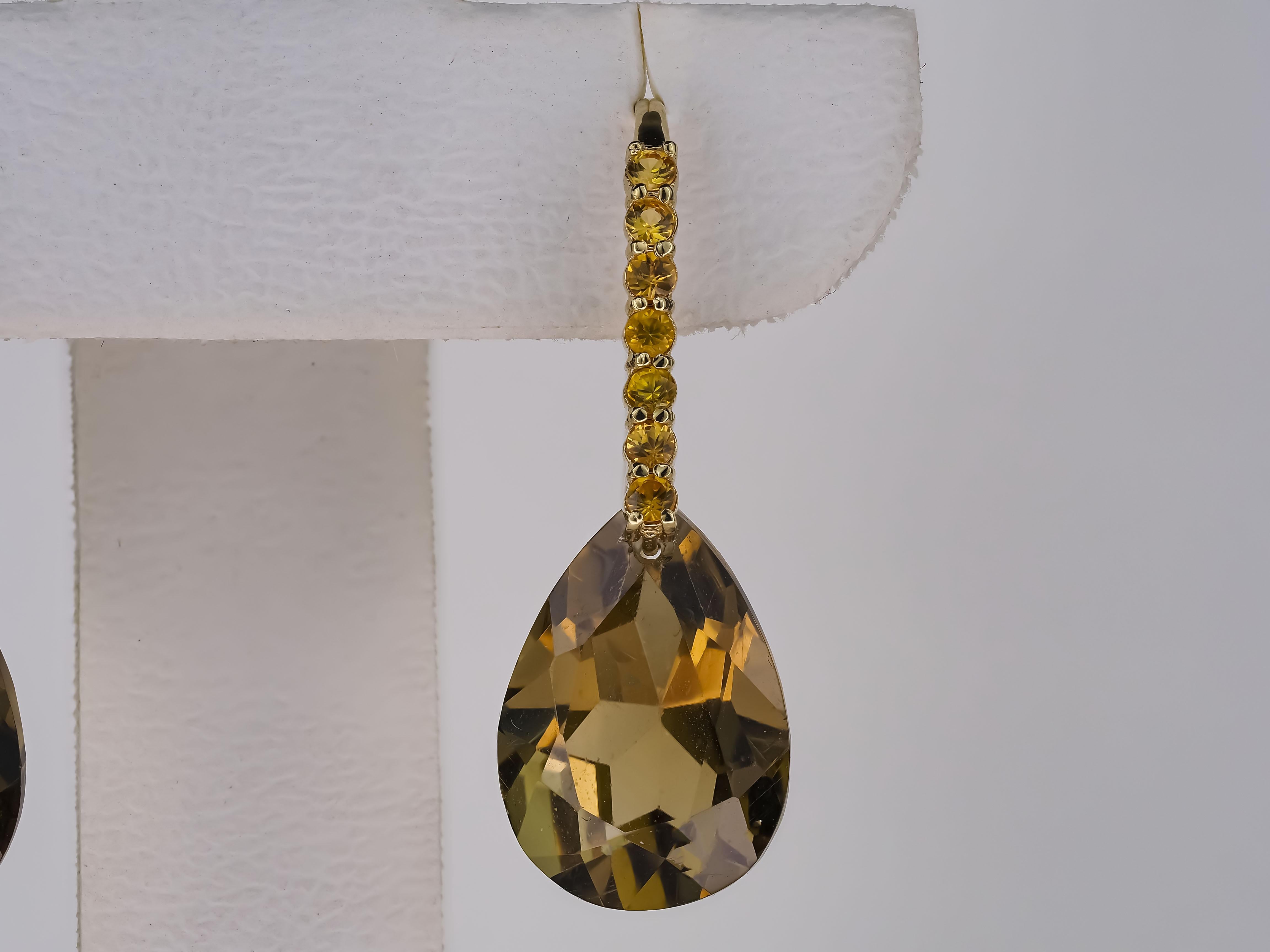 14 Karat Gelbgold Ohrringe mit Rauchquarz und gelben Saphiren 3