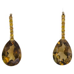 14k Yellow Gold Earrings with Smoky Quartz and Yellow Sapphires