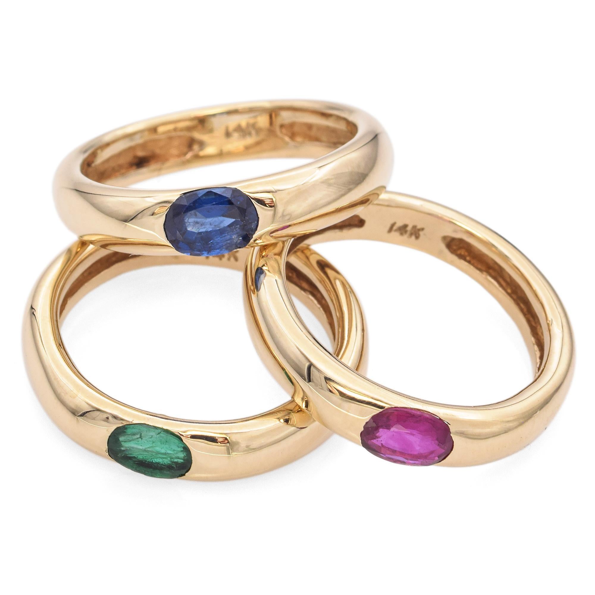Contemporary 14K Yellow Gold East West Emerald, Ruby, Sapphire Stackable Rings