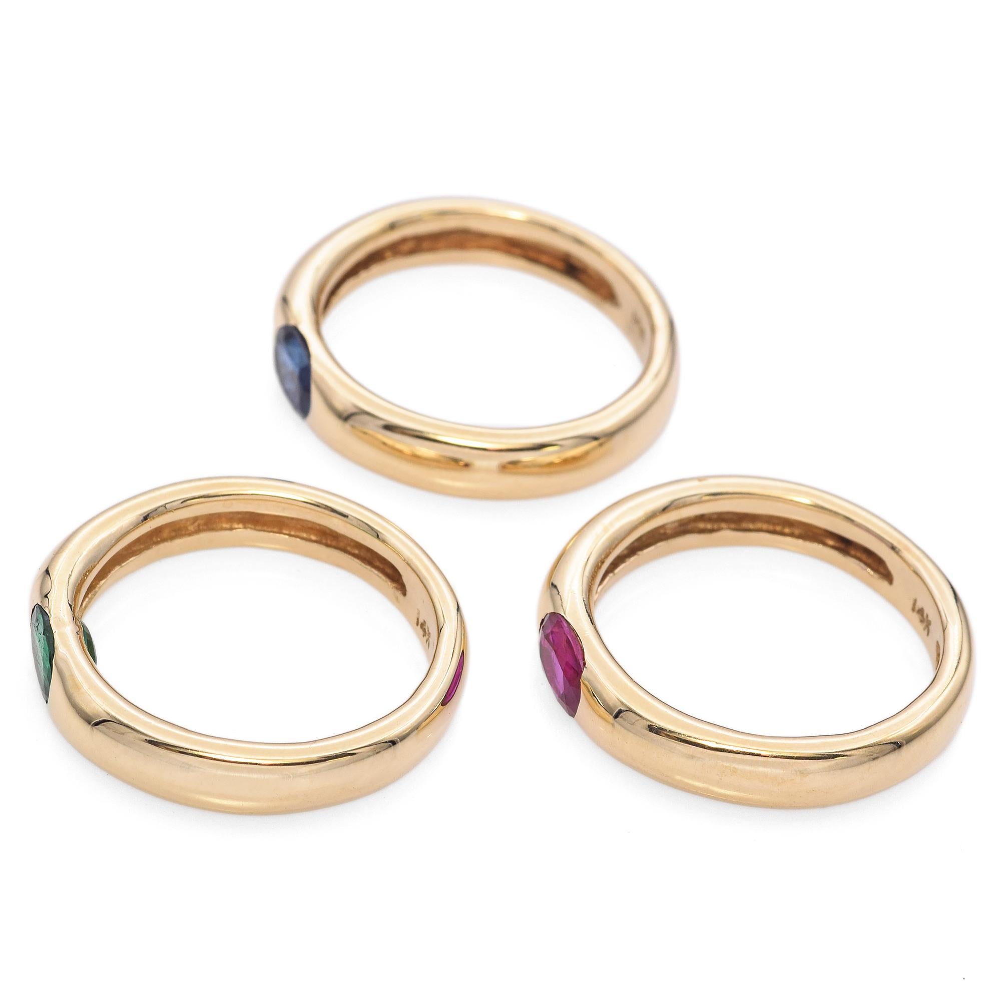 Women's 14K Yellow Gold East West Emerald, Ruby, Sapphire Stackable Rings