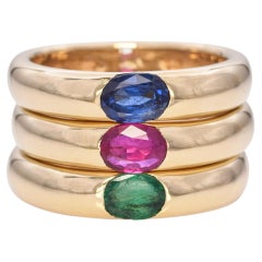 14K Yellow Gold East West Emerald, Ruby, Sapphire Stackable Rings