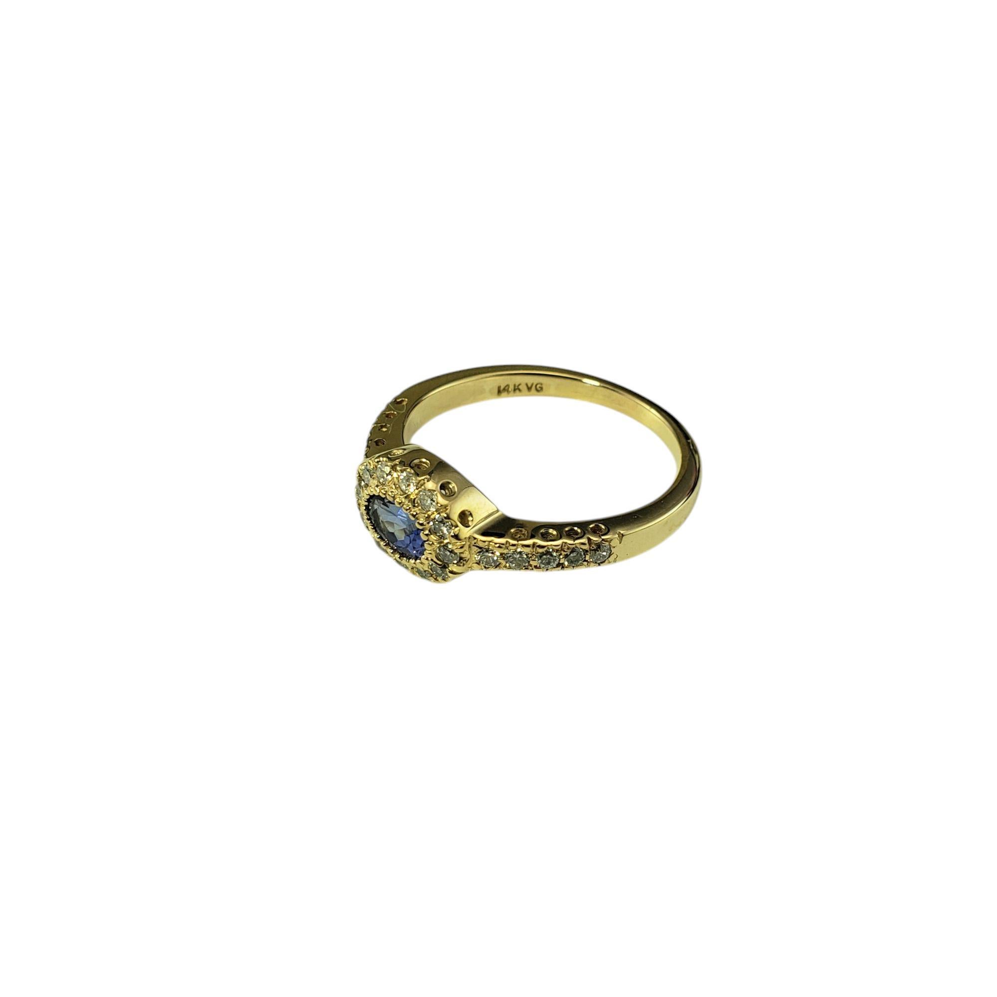 Contemporary 14K Yellow Gold East West Tanzanite Diamond Halo Ring Size 8  #21197 For Sale