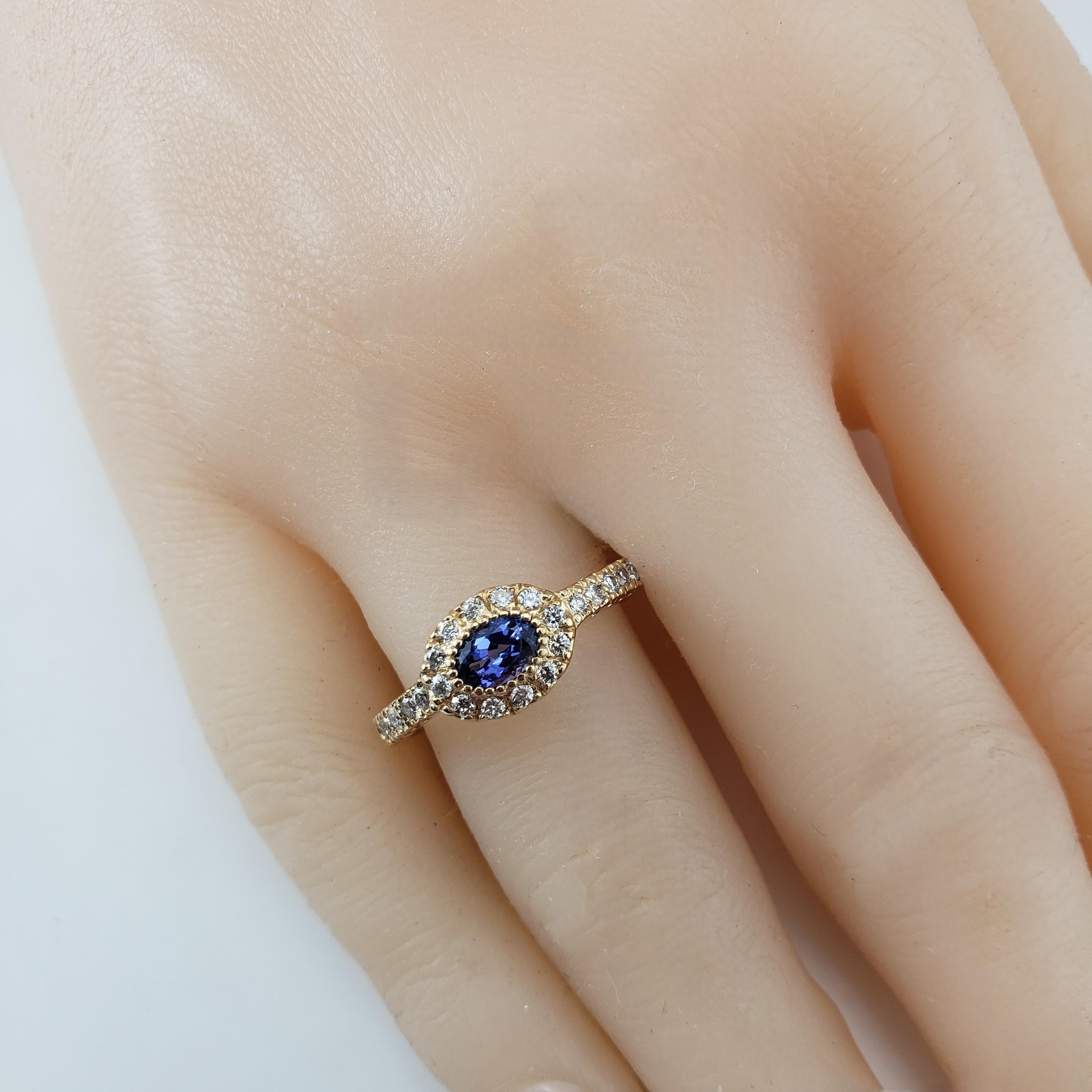 14K Yellow Gold East West Tanzanite Diamond Halo Ring Size 8  #21197 For Sale 2