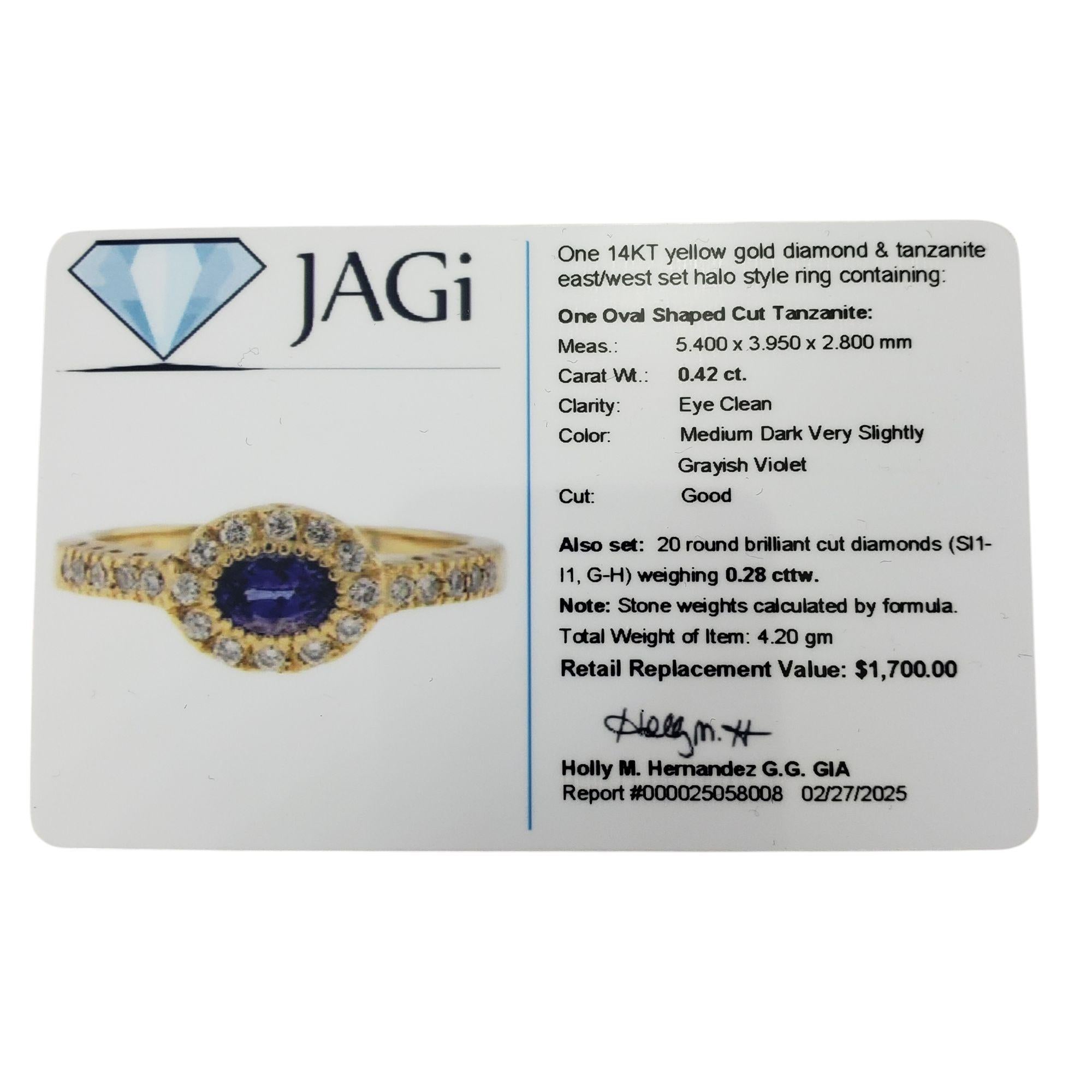 14K Yellow Gold East West Tanzanite Diamond Halo Ring Size 8  #21197 For Sale 3