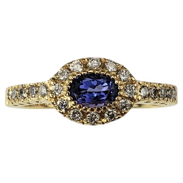 14K Yellow Gold East West Tanzanite Diamond Halo Ring Size 8  #21197