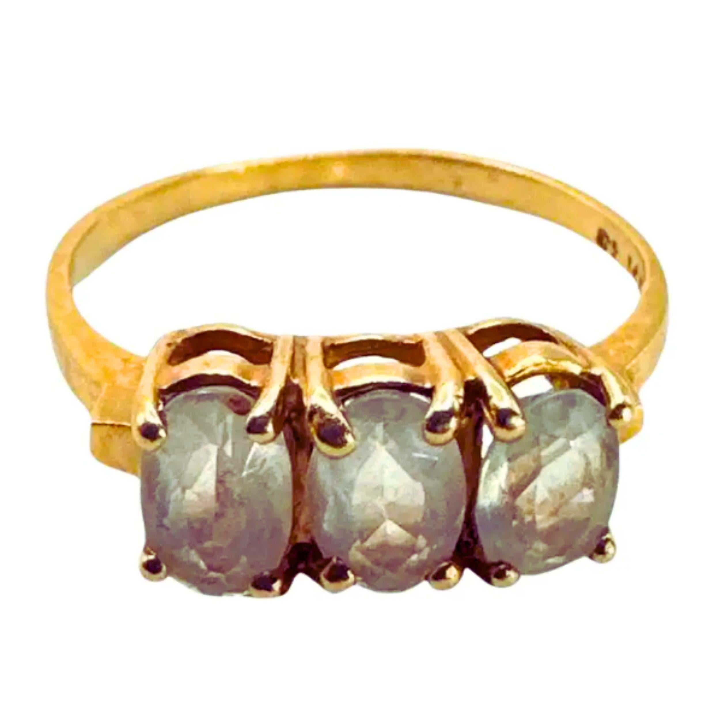 Anello in oro giallo 14K con cocktail edoardiano e cristalli trasparenti, misura 7 per le donne 1