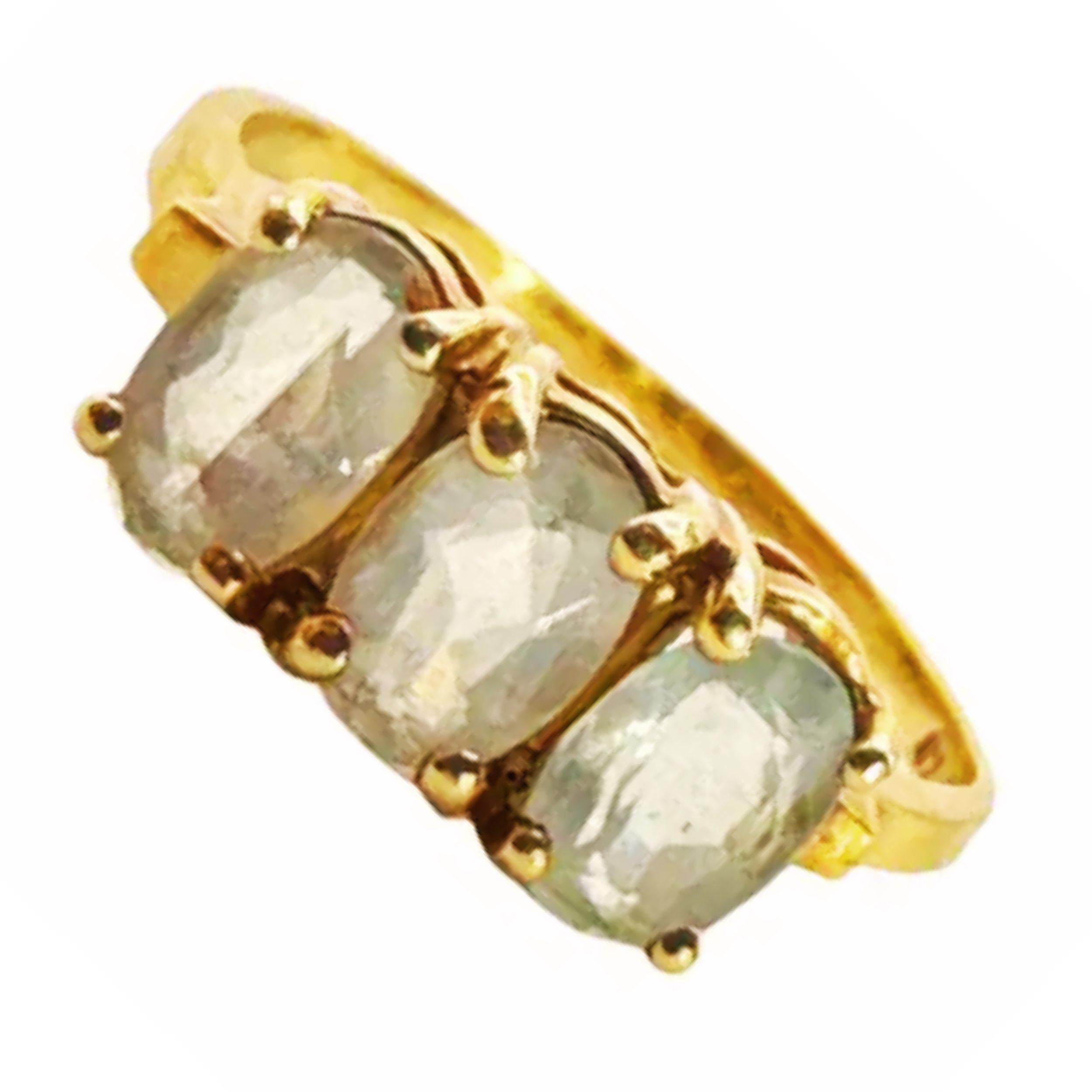 Anello in oro giallo 14K con cocktail edoardiano e cristalli trasparenti, misura 7 per le donne 3