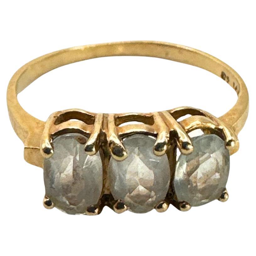 14K Yellow Gold Edwardian cocktail Clear Crystal Ring Size 7 For Women For Sale