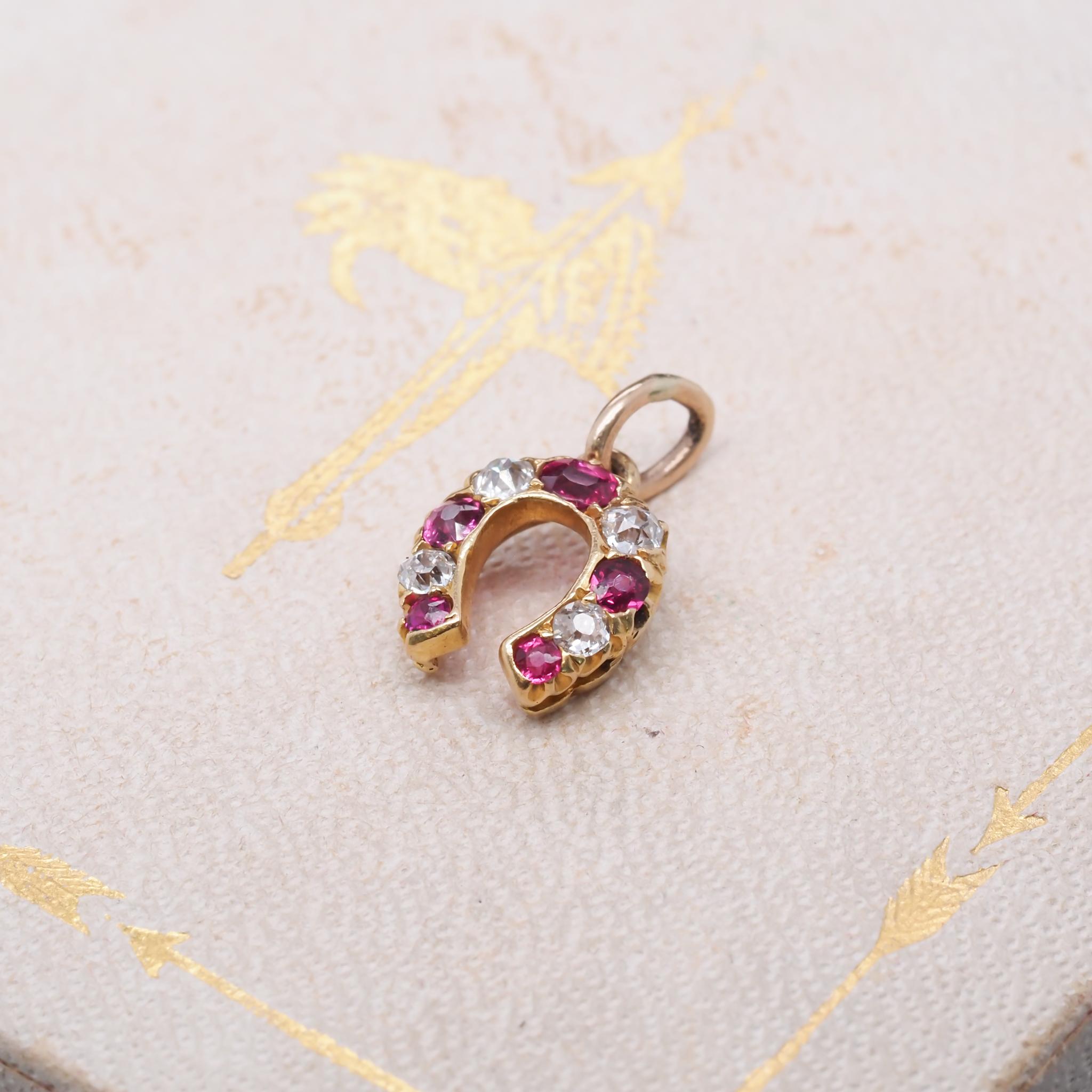 tem Details:
Metal Type: 14K Yellow Gold [Hallmarked, and Tested]
Weight: 1.1 grams
Details:
Natural Rubies, .20ct total weight, Red
Diamonds: Natural, Old Mine Brilliant, .15ct total weight , G-H Color, VS Clarity
Measurement: .5 inch