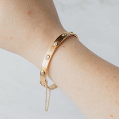 14K Yellow Gold Edwardian Old European Diamond Hinge Bangle Bracelet