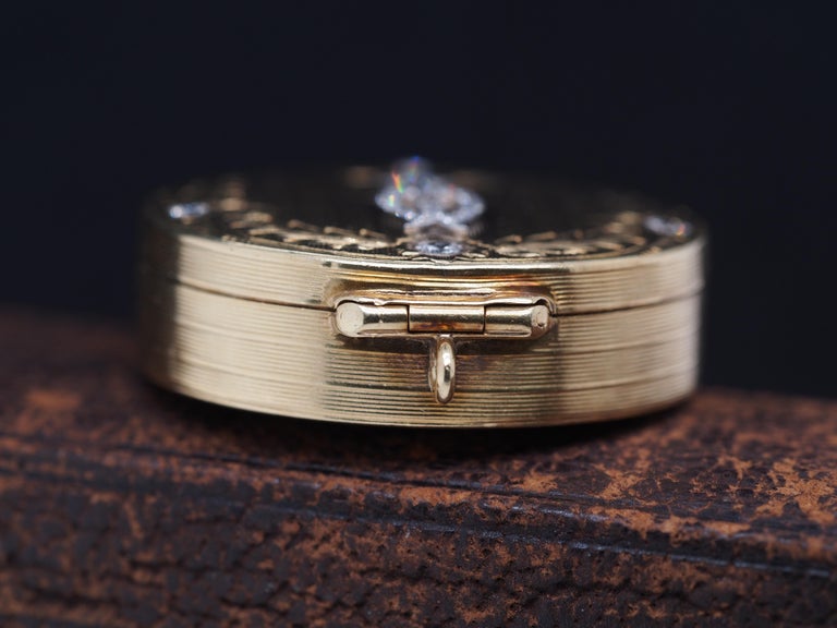 14k Yellow Gold Edwardian Pill Box Pendant with Diamonds For Sale at