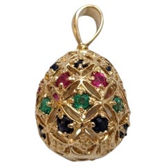 14K Yellow Gold Egg Charm with Faceted Stones #18278
