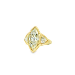 14k Yellow Gold EGL Certified 4.01ctw Natural Marquise Diamond 3 Stone Ring