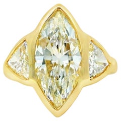 14k Yellow Gold EGL Certified 4.01ctw Natural Marquise Diamond 3 Stone Ring