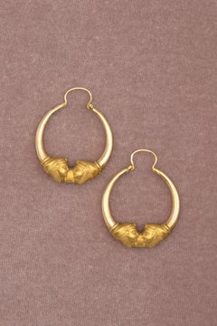 14K Yellow Gold Egyptian Pharaoh Motif Hoop Earrings
