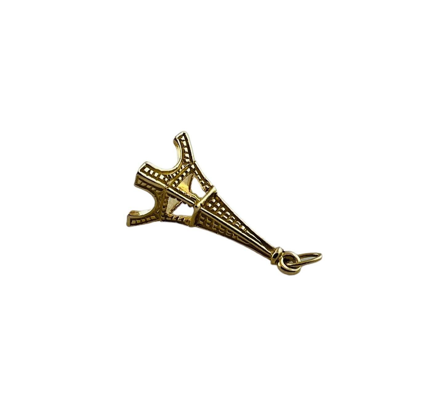 14K Yellow Gold Eiffel Tower Charm Pendant

This Eiffel tower charm  is set in 14K yellow gold

Charm measures approx. 22.3 x 10.7 x 10.7 mm

1.6 grams / 1.0 dwt

Acid tested for 14K

*Does not come with chain*

Very good preowned condition. 

Will