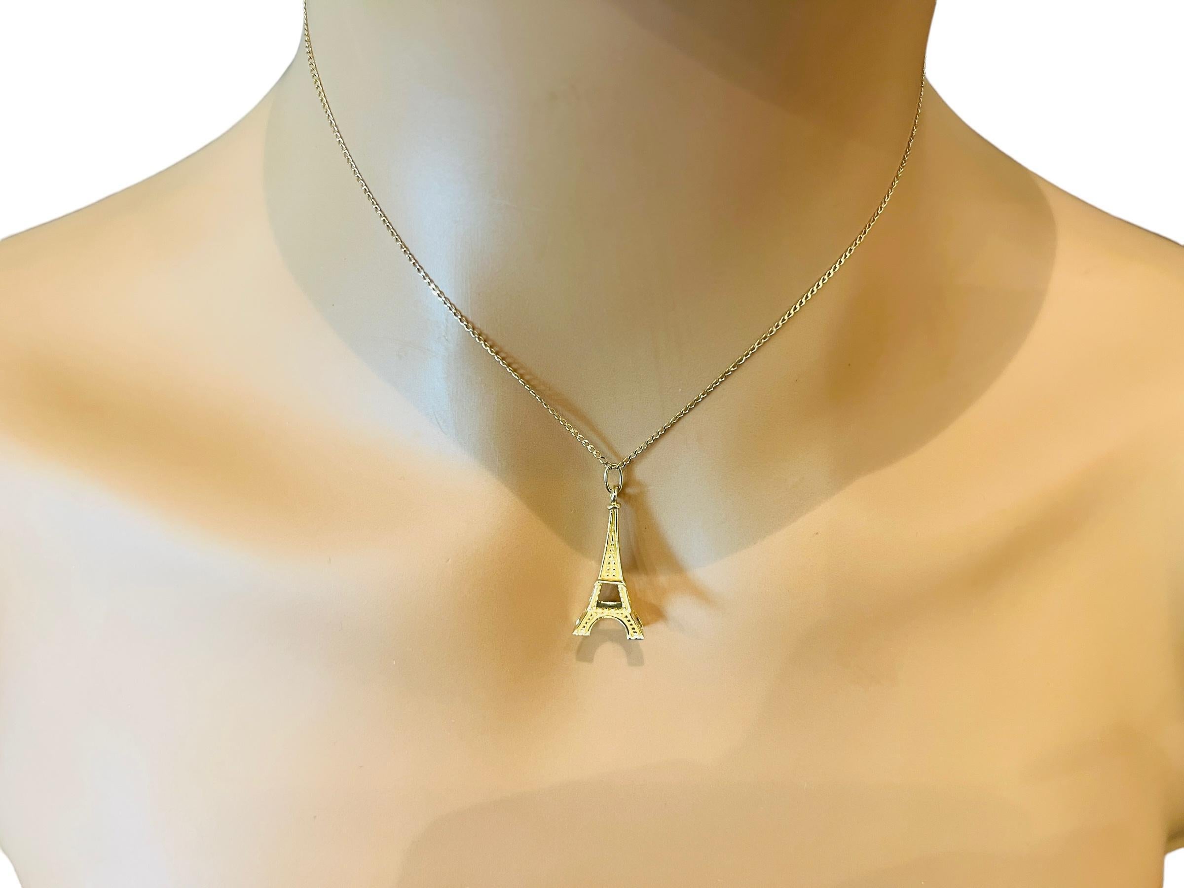 14K Yellow Gold Eiffel Tower Charm Pendant #15558 For Sale 3