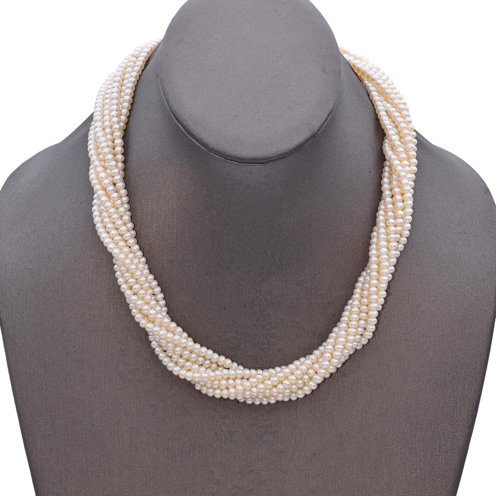 Women's 14K Yellow Gold Eight Strand Cultured Pearl Necklace For Sale