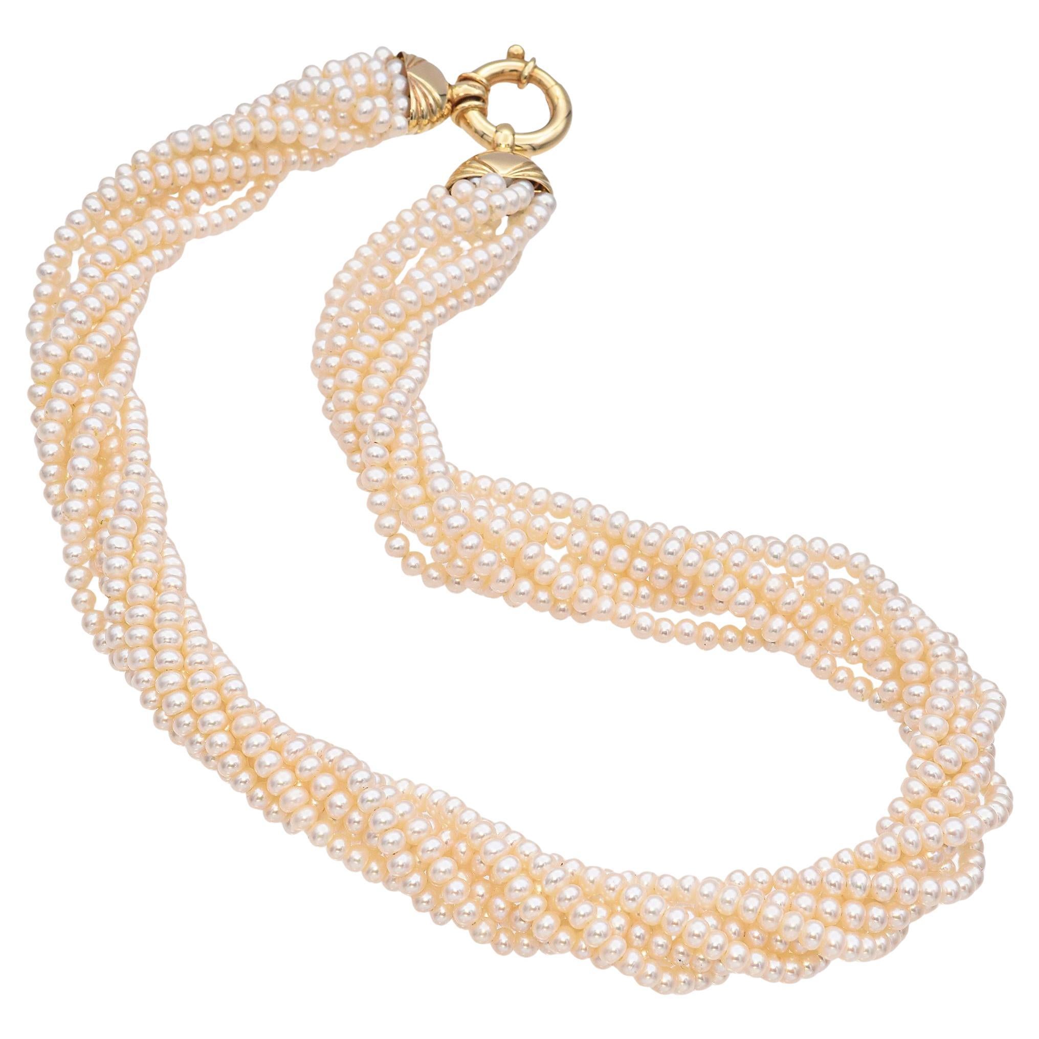 14K Yellow Gold Eight Strand Cultured Pearl Necklace