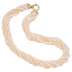 Vintage 14K Yellow Gold Eight Strand Cultured Pearl Necklace