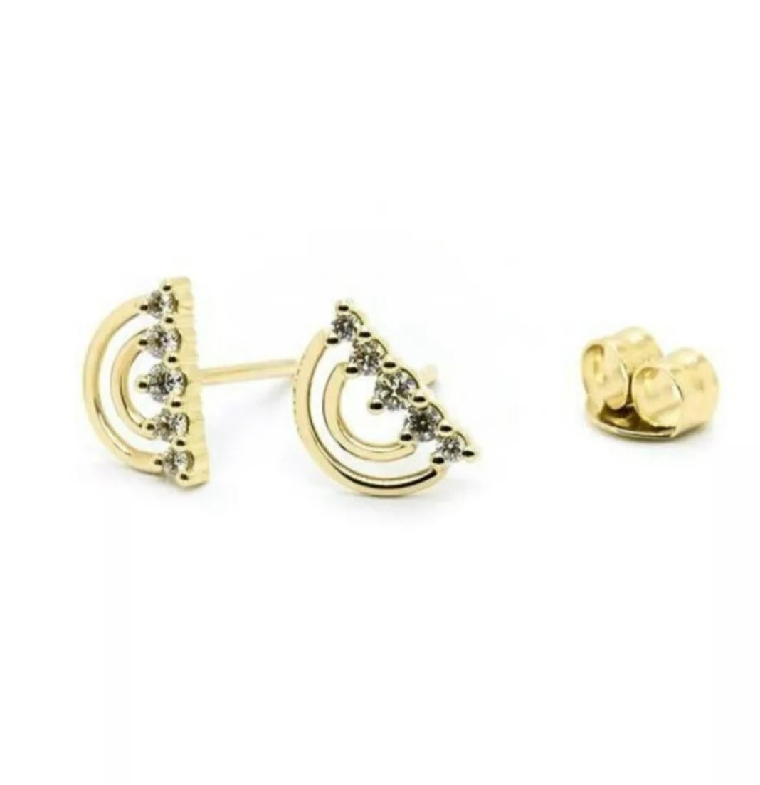 14K Yellow Gold Elegant Half Circle Earring Pair Diamond Jewelry Gift Half Moon. In New Condition For Sale In Chicago, IL