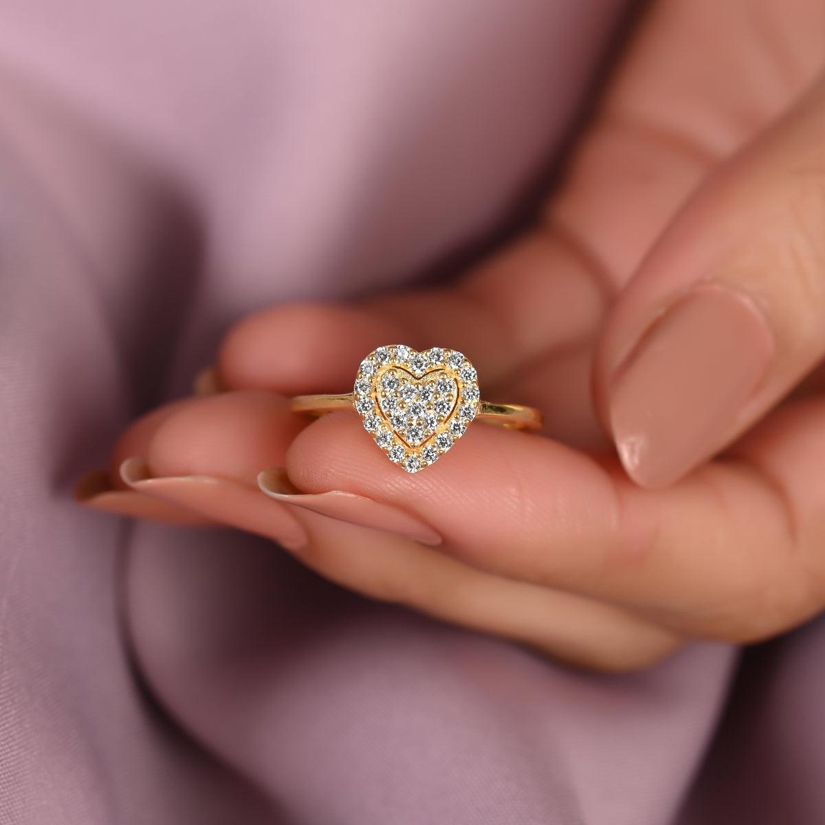 14k Gelbgold Eleganter herzförmiger Moissanit-Ring für Damen Verlobungsring, Verlobungsring 6