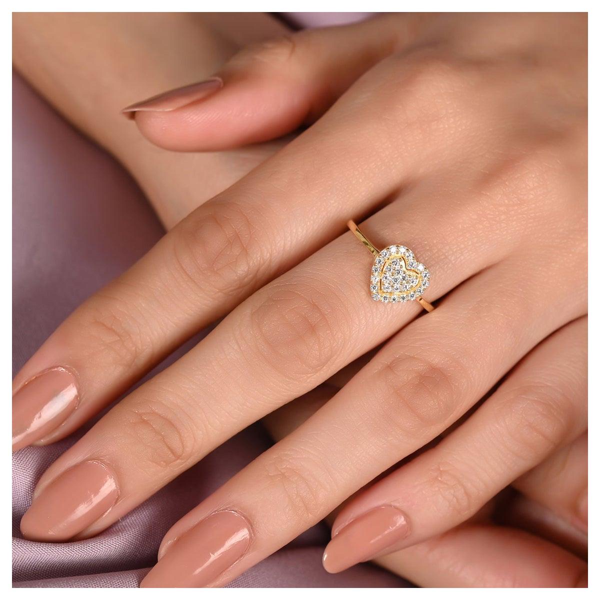 14k Yellow gold Elegant Heart Shaped Moissanite Ring Women Promise Ring Gift For Sale