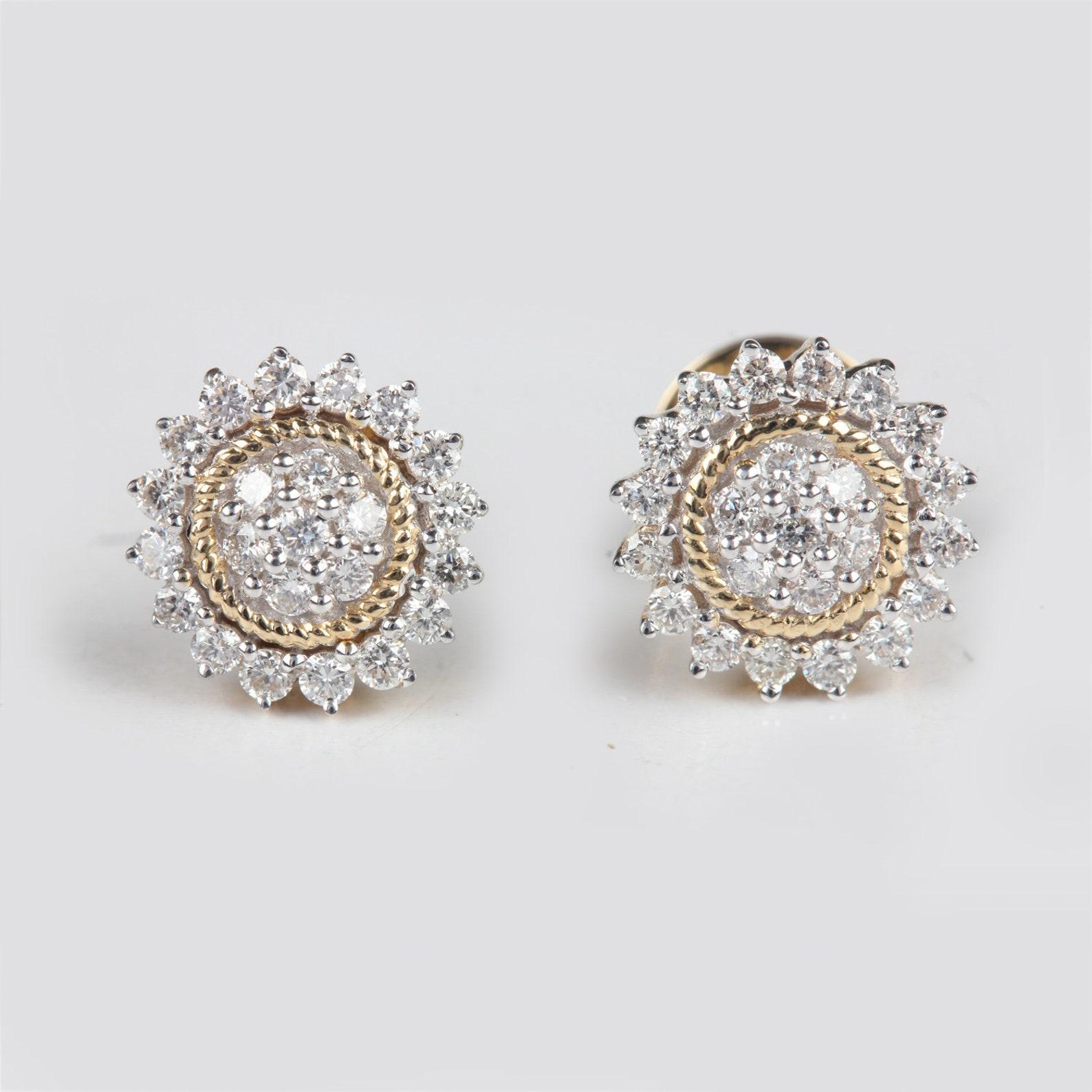 Art déco Clous d'oreilles élégants en or jaune 14 carats avec diamants naturels, cadeau d'anniversaire magnifique en vente