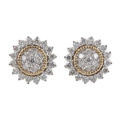 Clous d'oreilles élégants en or jaune 14 carats avec diamants naturels, cadeau d'anniversaire magnifique