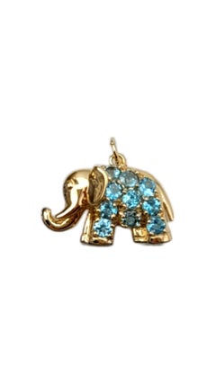 14K Yellow Gold Elephant Charm With Blue Faceted Stones #20318