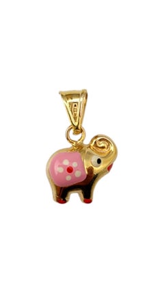 14K Yellow Gold Elephant Charm with Enamel Design #20319