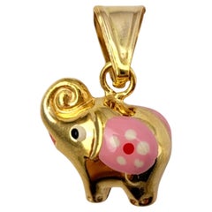 14K Yellow Gold Elephant Charm with Enamel Design #20319
