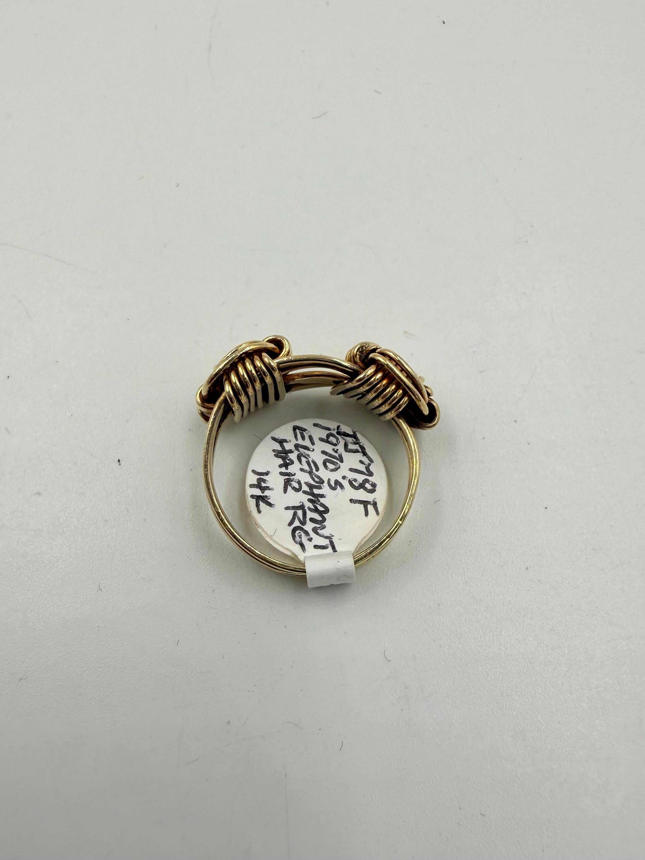 Bague en or jaune 14k cheveux d'éléphant Circa 1970 Taille 5.25 en vente 4