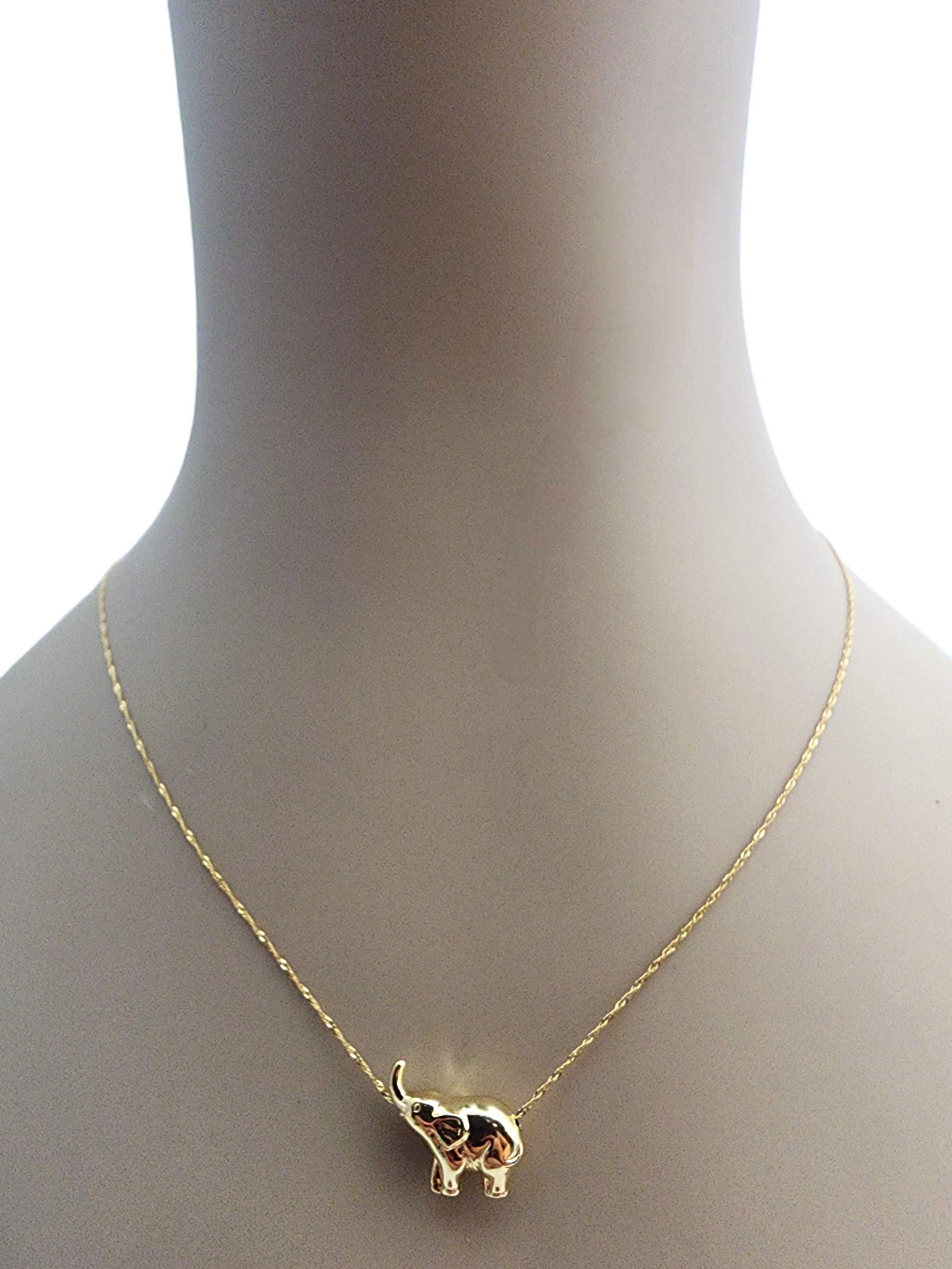 14K Yellow Gold Elephant Pendant Necklace #22891 For Sale 1